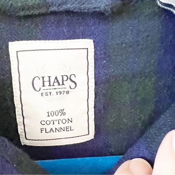 Chaps Ralph Lauren Blue Plaid Cotton Flannel Button Down Size XL Black Watch - Picture 3 of 7